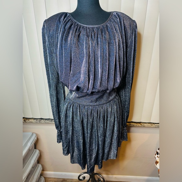 Nervi Betty Silver Metallic Glitter Long Sleeve Mini Dress - Picture 3 of 12
